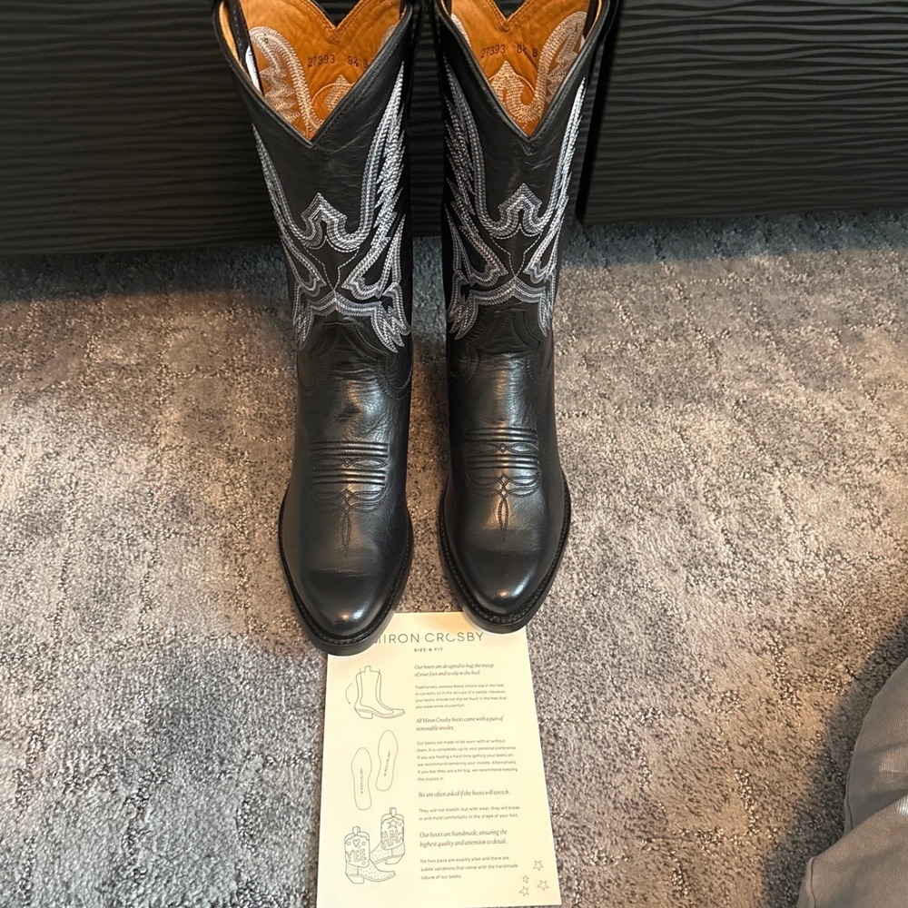 Miron Crosby Samantha Black Leather Embroidered Cowboy Boots Womens 8.5 B